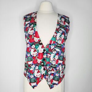 Vintage Snowman Vest Size L Cotton USA Christmas Teacher Novelty